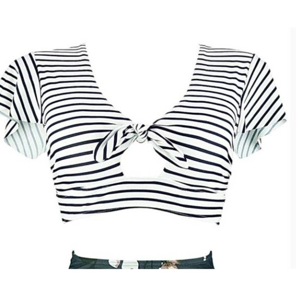 Cocoship Other - NEW Cocoship Swim Top w/ Sleeve Stripe Crop